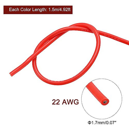 MECCANIXITY 22 Gauge Wire Silicone Wire 22AWG Electrical Wire Stranded Wire Tinned Copper Wire High Temp Hookup Wire 6 Color 1.5m/4.92ft for Car Model Electric Appliances 6pcs - size: 22AWG, 4.92ft