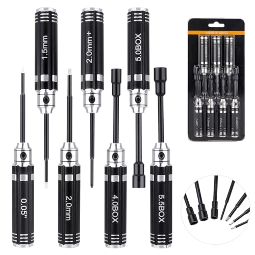 7Pcs RC Hex Driver Set 1.27mm 1.5mm 2.0mm Titanium Hexagon 4.0mm 5.0mm 5.5mm Hex Nut Screwdriver Wrench Phillips Screwdriver RC Tool Kit for RC Car Helicopter Models