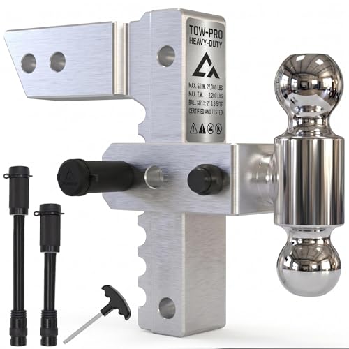 Adjustable Trailer Hitch - Heavy Duty Aluminum Drop Drawbar Hitch - Fits 2.5" Receiver, 8" Drop/Rise with 2" & 2-5/16" Solid Dual Balls 18,500 LBS GTW- for Truck, SUV, RV - color: Silver, size: 2.5" 8 Drop-Dual Ball