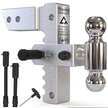 Adjustable Trailer Hitch - Heavy Duty Aluminum Drop Drawbar Hitch - Fits 2.5" Receiver, 8" Drop/Rise with 2" & 2-5/16" Solid Dual Balls 18,500 LBS GTW- for Truck, SUV, RV - color: Silver, size: 2.5" 8 Drop-Dual Ball