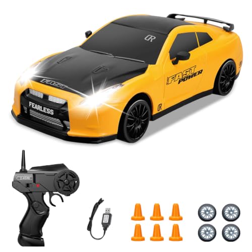 RC Drift Car 1/24 2.4GHz 4WD Remote Control Car, High Speed Drifting RC Cars with LED Lights and Drift Tires Racing Toy Cars for Kids Boys (Yellow) - color: C.yellow