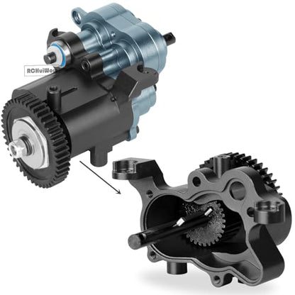 RC Aluminium Gearbox Upgrades Part for 1/10 TRX4 TRX6 RC Crawler,Alloy Transmission Case 2 Speed Transmission Box Gear Box w/Steel Gear Hops up,Titanium & Black - color: Titanium&black(1set)