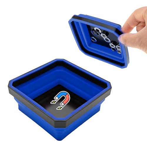Collapsible Magnetic Parts Tray, 4.5 Inch Foldable Silicone Bowls with Double-Sided Magnetic Base, Parts Tray Organizer for Bolts Nuts Washers Pins Screws, Car Accessories (Blue) - color: Blue