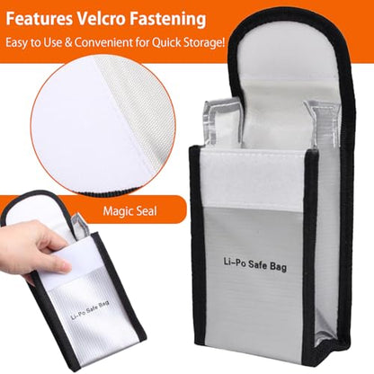 Fireproof Explosion proof Lipo Bag, Fire Retardant Battery Bags for Charging and Storage, 5.5x3.5x2.1 inches