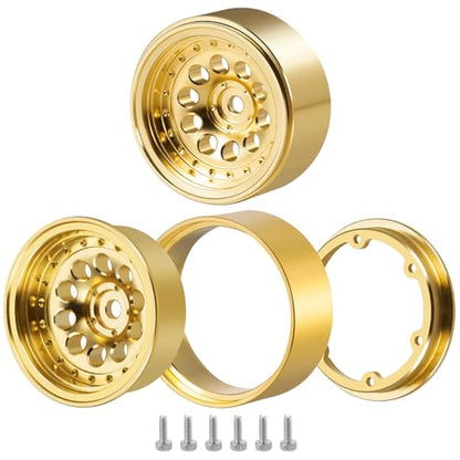 Brass 1.3" RC Beadlock Wheel Hub Rims 228g Heavy Weight for 1/18 TRX4M 1/24 AXIAL SCX24 RC Crawler Car Upgrade Parts (Gold) - color: Gold