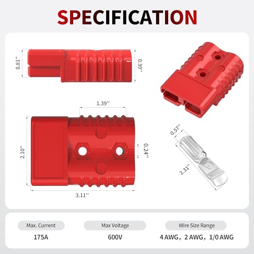RVBOATPAT 175A Battery Quick Connect/Disconnect, 1/0 AWG Wire Harness Plug Connector 12V Battery Cable Connector for Trailer Towing Winch Quick Connect Systems - 6 PCS - color: Red 175A 6PCS