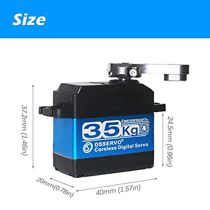 35KG Coreless Digital Motor Servo 7.4V High Speed High Torque Stainless Steel Gear Waterproof Standard Baja Servos 180 Degrees - size: 35KG-180°