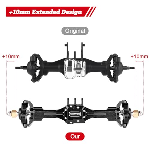 HobbyPark +10mm Extended Portal Axle Complete Set with Servo Mount & Links Built-in Metal Steel Gears for 1/18 TRX4M Defender Bronco K10 F150 High Trail Upgrades, Front and Rear (Black)