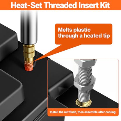 Preciva Threaded Inserts Set, 716Pcs Heat Set Inserts Nuts Bolts with M2 M3 M4 M5 M6 Insert-Tip, 60W Soldering Iron and Holder, for 3D Printer Parts or Plastic Parts
