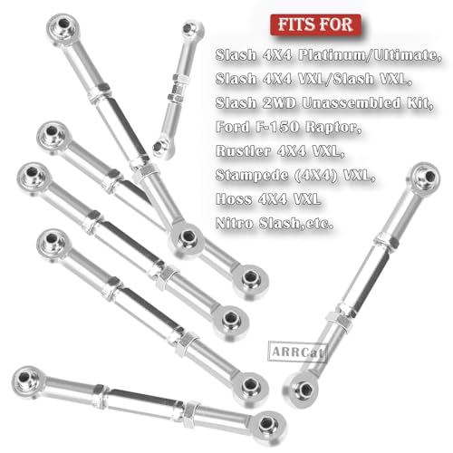 Upgrade Parts Turnbuckles Camber Links for 1/10 Slash 2WD 4X4/Rustler 2WD 4X4/Hoss 2WD 4X4/Stampede 2WD 4X4 RC Truck, Aluminum Adjustable Turnbuckles,Replace 3644 3745 1935,Silver