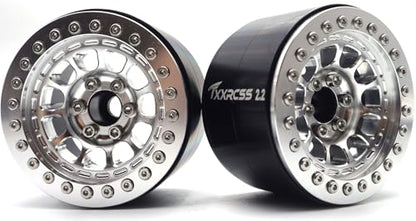 RC 2.2 Aluminum Alloy Beadlock Wheels and Tires Upgrades Accessories Rims for 1/10 SCX10 TRX4RC4WD and D90 RC Crawler Axial Remote Control Car (4pc) (Silvery) - color: Silvery