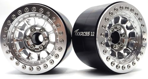 RC 2.2 Aluminum Alloy Beadlock Wheels and Tires Upgrades Accessories Rims for 1/10 SCX10 TRX4RC4WD and D90 RC Crawler Axial Remote Control Car (4pc) (Silvery) - color: Silvery