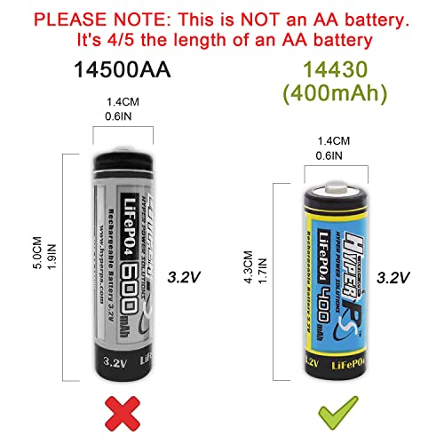USB Universal Smart Battery Charger for 3.2V LiFePO4 Batteries with 4 Pieces 3.2V LiFePo4 14430 4/5 AA (14 x 43mm) 400mAh Rechargeable Battery