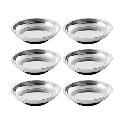 6 Pieces 4.2” Round Magnetic Bowl Trays Set Stainless Steel Magnet Tool Tray Parts Holder for Screws, Sockets, Bolts, Pins, Mechanic's and Automotive - size: 6 Pieces 4.2" Bowl
