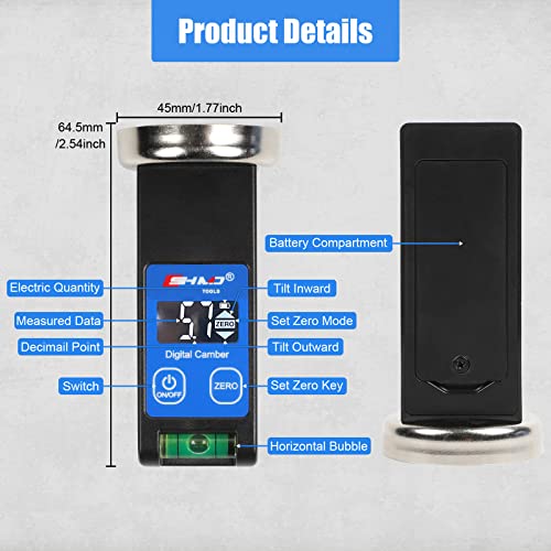 Digital Magnetic Camber Gauge Wheel Alignment Tool | -90°~+90° Precise Read, Digital Display, Bubble Level & Reset Key, Universal for Car SUV RV Truck Auto Maintenance