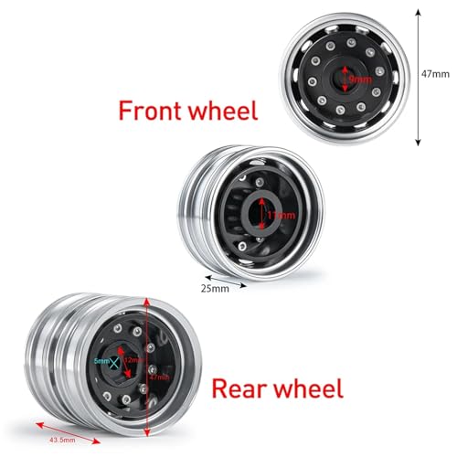 RC Car Toys Parts for Tamiya 1/14 Front Rear Wheel Tires Complete Set Metal Hub Rubber Tyre RC Tractor Truck Car Upgrade Parts