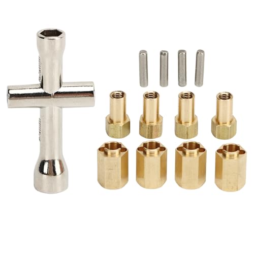 7mm Brass Wheel Spacers for 1/18 RC Crawlers – Weighted Hex Hub Extenders with Cross Wrench, Low CG Upgrade Kit (Gold, 4-Pack)