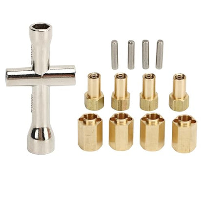 7mm Brass Wheel Spacers for 1/18 RC Crawlers – Weighted Hex Hub Extenders with Cross Wrench, Low CG Upgrade Kit (Gold, 4-Pack)