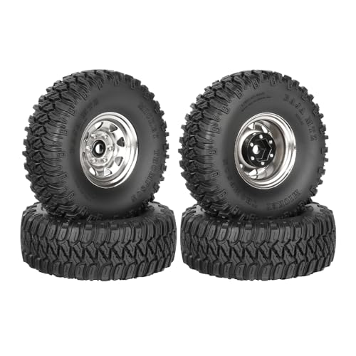 4PCS 1.55 inch Aluminum Metal Beadlock Wheels Rim and 95mm Rubber Tires Set Replacement for 1/10 RC Crawler Car for D90 TF2 Tamiya CC01 CC02 LC70 JIMNY Axial AX90069 Upgrade Parts(Silver) - color: Silver