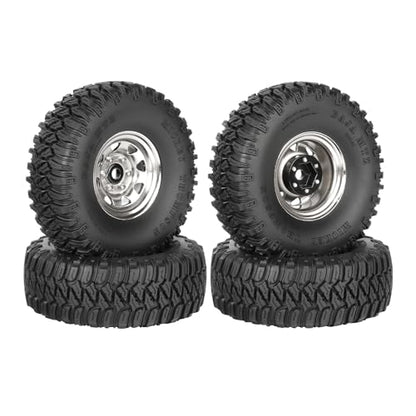 4PCS 1.55 inch Aluminum Metal Beadlock Wheels Rim and 95mm Rubber Tires Set Replacement for 1/10 RC Crawler Car for D90 TF2 Tamiya CC01 CC02 LC70 JIMNY Axial AX90069 Upgrade Parts(Silver) - color: Silver