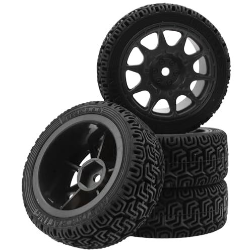 1/10 RC On Road Tires & Nylon Wheel Rims 12mm Hex OD70mm Rubber Tires Compatible with Tamiya TT01 TT02 XV01 HSP HPI Kyosho Traxxas WLtoys 1/10 1/12 On-Road Touring Car (Black) - color: Black