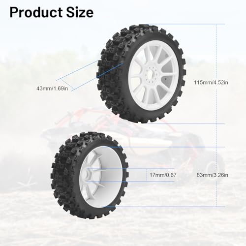 1/8 RC Car Tires and Wheels, daitoku 17mm Hex RC Buggy Tires for 1/8 Arrma Typhon 3S 6S HSP Kyosho MP10 (White)