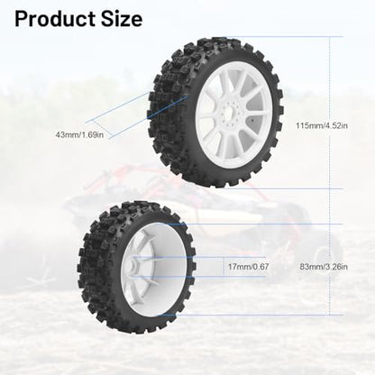 1/8 RC Car Tires and Wheels, daitoku 17mm Hex RC Buggy Tires for 1/8 Arrma Typhon 3S 6S HSP Kyosho MP10 (White)