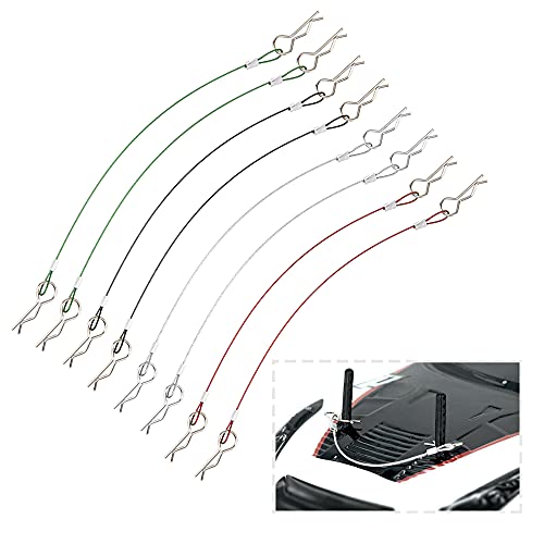 8Pcs ShareGoo Metal Clip R Pin Rod with Steel Anti-Lost Rope RC Body Shell Clip Wire Compatible with 1/8 1/10 Traxxas HSP Arrma Axial Redcat RC Car Truck Crawler (Multiple Colour)