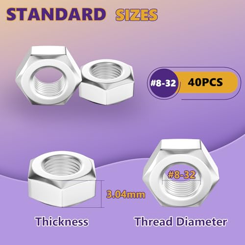 40Pcs SAE #8-32 Hex Nut Set 304 Stainless Steel | Rust Resistant, For Machinery, Automotive & DIY Projects, Storage Case Included. - size: 40Pcs-#8-32