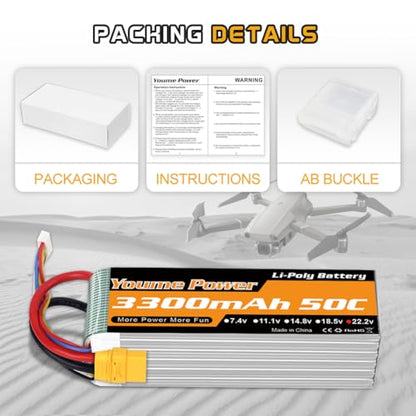 Yourme 6S LiPo Battery 22.2V 3300mAh 50C XT90 2Packs for RC Car Drone Boat | 2pcs 6S Lipo Soft Case 22.2V 3300mAh 50C XT90 Plug for RC airplane helicopter quadcopter drone truck boat, high performance - style: 2x 22.2V 3300mAh