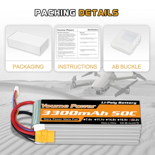 Yourme 6S LiPo Battery 22.2V 3300mAh 50C XT90 2Packs for RC Car Drone Boat | 2pcs 6S Lipo Soft Case 22.2V 3300mAh 50C XT90 Plug for RC airplane helicopter quadcopter drone truck boat, high performance