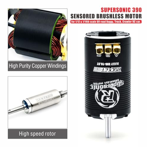1-3S Supersonic 390 Sensored Brushless Motor 8.5T/10.5T/13.5T/17.5T TS80 Pro 80A ESC for 1/12 1/14 Scale Off-Road Buggy Truck Crawler RC Car (Black 10.5T) - color: Black 10.5T
