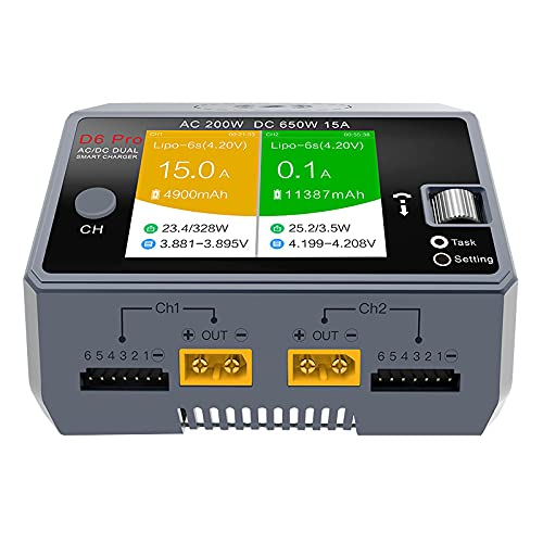HOTA D6 Dual Port Rc Hobby Battery Charger Support AC DC 6.5-30V Input, 650W 15A without Power Supply Unit
