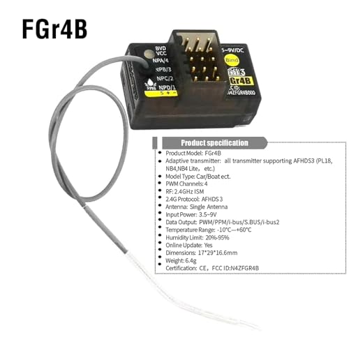 GoolRC Flysky FGr4B Receiver 2.4GHz 4 Channel Receiver for Flysky AFHDS3 PL18 NB4 NB4 Lite Transmitter