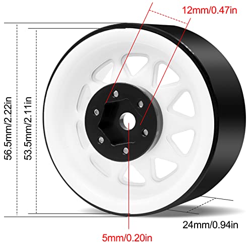OGRC 1.9" Beadlock Wheels for SCX10 TRX4 VS4-10 Gen8 MST CFX 1/10 Crawler | Offset -8.9mm, Aluminum, 12mm Hex, for for TRX4 SCX10 Redcat GEN7 GEN8 RC4WD D90 Crawler, White - color: White