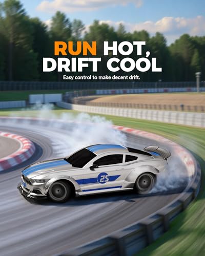 RC Drift Car, 1:20 Scale Remote Control Car for Beginners & Adults | LED Lights, 2.4GHz, 20KM/H, 4WD, Drifting Tires, 2 Batteries, Roadblock, Racing Sports Gift Idea - color: Silver