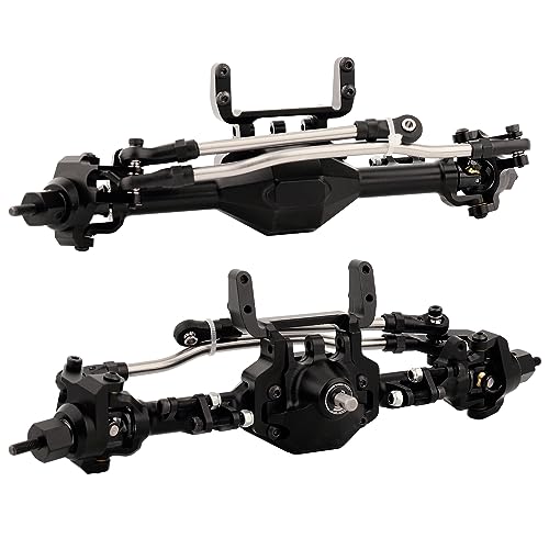 CNC Metal Front and Rear Straight Complete Axle for 1/10 Axial SCX10 II 90046 90047 RC Crawler Car New Upgrade Parts (Black) - color: Black