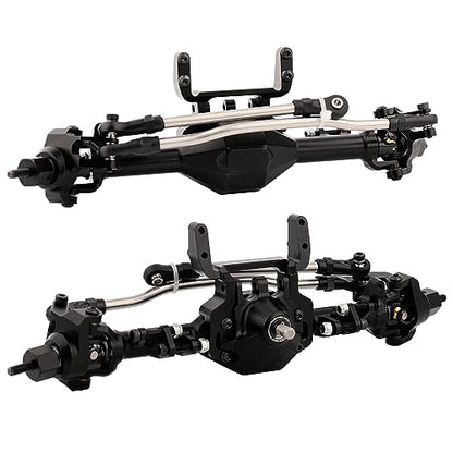CNC Metal Front and Rear Straight Complete Axle for 1/10 Axial SCX10 II 90046 90047 RC Crawler Car New Upgrade Parts (Black) - color: Black