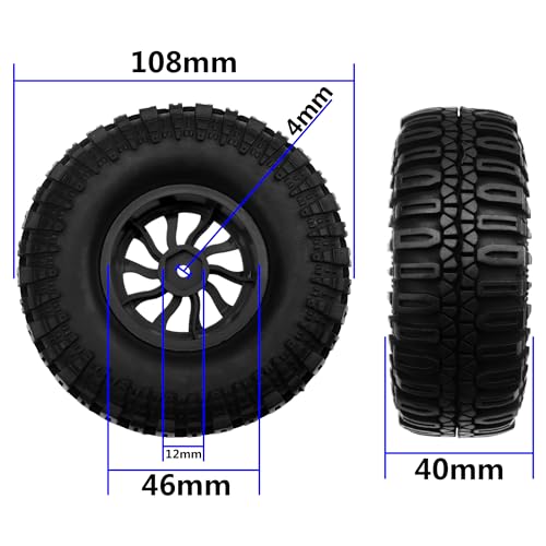 RC 1.9" RC Tires and Wheel Nylon Rims 12mm Hex Hub OD 106mm/4.25" Rubber Tyre 10-Spoke Compatible with 1/10 Axial SCX10 RC4WD D90 Tamiya CC01 TF2 Traxxas TRX4 RC Crawler (Black) - color: Black
