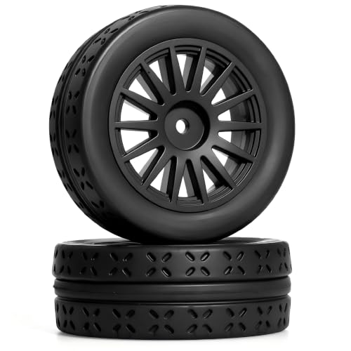 OD 70mm 1/10 RC Rally Racing Street Tires and Hard Plastic Wheels 12mm Hex for MJXRC 10304 Tamiya TT01 TT02 XV02 XV01 TA06 HPI KYOSHO PTG2 1:10 Scale On Road Drift Touring Car 4PCS (Black) - color: Black