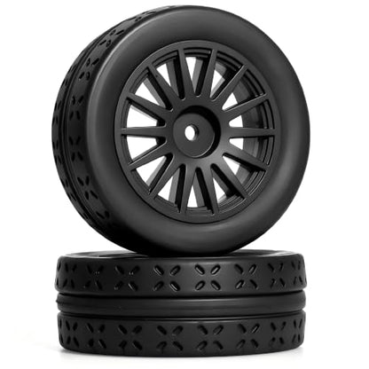 OD 70mm 1/10 RC Rally Racing Street Tires and Hard Plastic Wheels 12mm Hex for MJXRC 10304 Tamiya TT01 TT02 XV02 XV01 TA06 HPI KYOSHO PTG2 1:10 Scale On Road Drift Touring Car 4PCS (Black) - color: Black