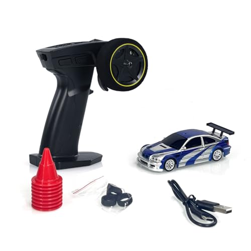 TOUCAN RC HOBBY 1:43 2.4G Full Scale Remote Control Electric Mini Drift Car Race Car Radio Lights Traffic Safety Cone Max Speed 15km/h Indoor RC Hobbyist Gift Without a Gyro for Ages 14+,Blue - color: Blue