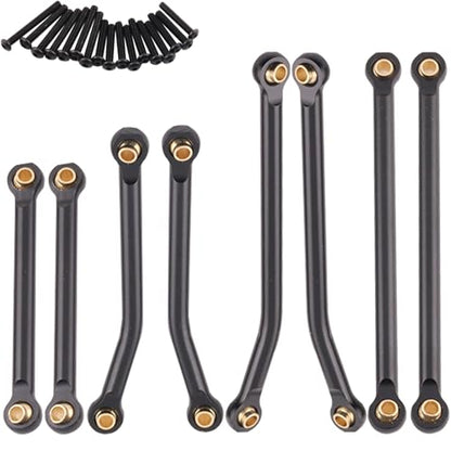 RC Aluminum Alloy High Clearance Links Set Chassis Linkage Suspension Links Compatible with Traxxas TRX4M 1/18 Bronco Defender RC Crawler Upgrade Parts, 8PCS - Black