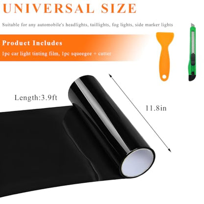 Sun Walker Car Light Tint Film, 12 x 48 Inch Waterproof Taillight Wrap Film Roll with Squeegee & Cutter, Self-Adhesive Vinyl Sticker Sheet Roll for Headlights Fog Lights Tail Lights (Dark Black) - color: Dark Black