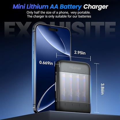 Mupoer Rechargeable AA Lithium Batteries with Box, Double A Battery Rechargeable 8 Count 1.5V 3600mWh,Long Lasting Lithium ion Batteries with Ultra Thin Charging Storage Box for Blink Xbox - size: Portable Charger +8AA3600mWh