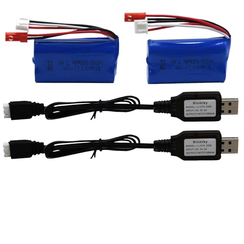 Blomiky 7.4V 2S 600mAh Li-ion Rechargeable Battery with JST Plug and Cable Suitable for Some RC Cars Trucks Vehicles /7.4V 600mAh JST