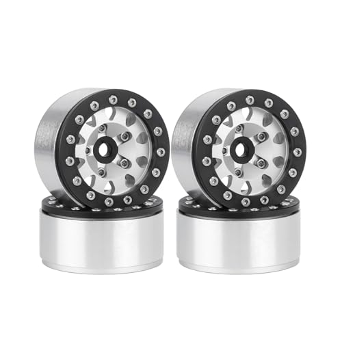 4PCS 1.55 Inch Aluminum Alloy Metal Beadlock Wheel Rim Hubs Replacement Accessory for AX90069 D90 TF2 CC01 Tamiya 1/10 RC Crawler Car Upgrade Parts(10Holes-Black Silver) - color: 10holes-black Silver