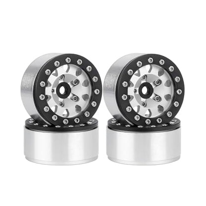 4PCS 1.55 Inch Aluminum Alloy Metal Beadlock Wheel Rim Hubs Replacement Accessory for AX90069 D90 TF2 CC01 Tamiya 1/10 RC Crawler Car Upgrade Parts(10Holes-Black Silver) - color: 10holes-black Silver