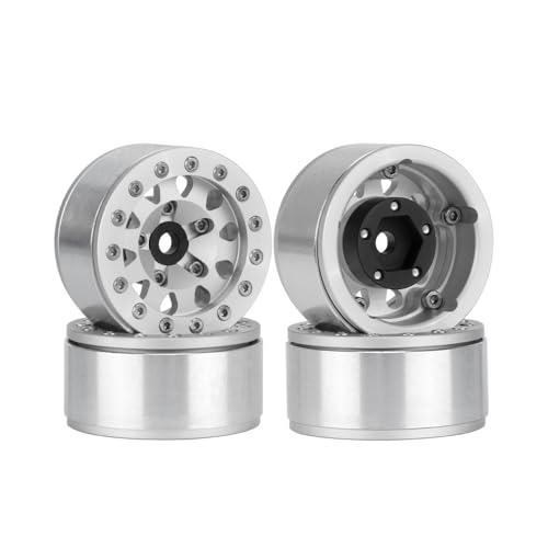 4PCS 1.55 Inch Aluminum Alloy Metal Beadlock Wheel Rim Hubs Replacement Accessory for AX90069 D90 TF2 CC01 Tamiya 1/10 RC Crawler Car Upgrade Parts(10Holes-Silver) - color: 10holes-silver