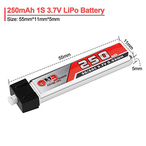 1S 3.7V 250mAh 30C LiPo Battery 4Pack Micro JST 1.25 for Tiny Whoop Drone | Crazepony 1S Blade Inductrix Battery Micro JST 1.25 Connector for Kingkong Tiny 6 Tiny Whoop FPV Racing Drone